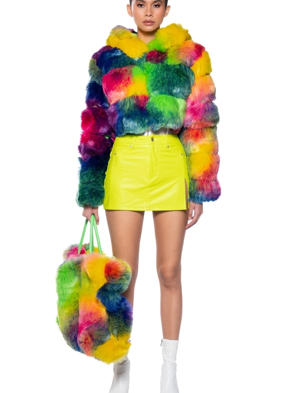 Kaleido Rainbow Multicolor Faux Fur Tote Bag (Matching Jacket & Scarf available) - Picture 5 of 5